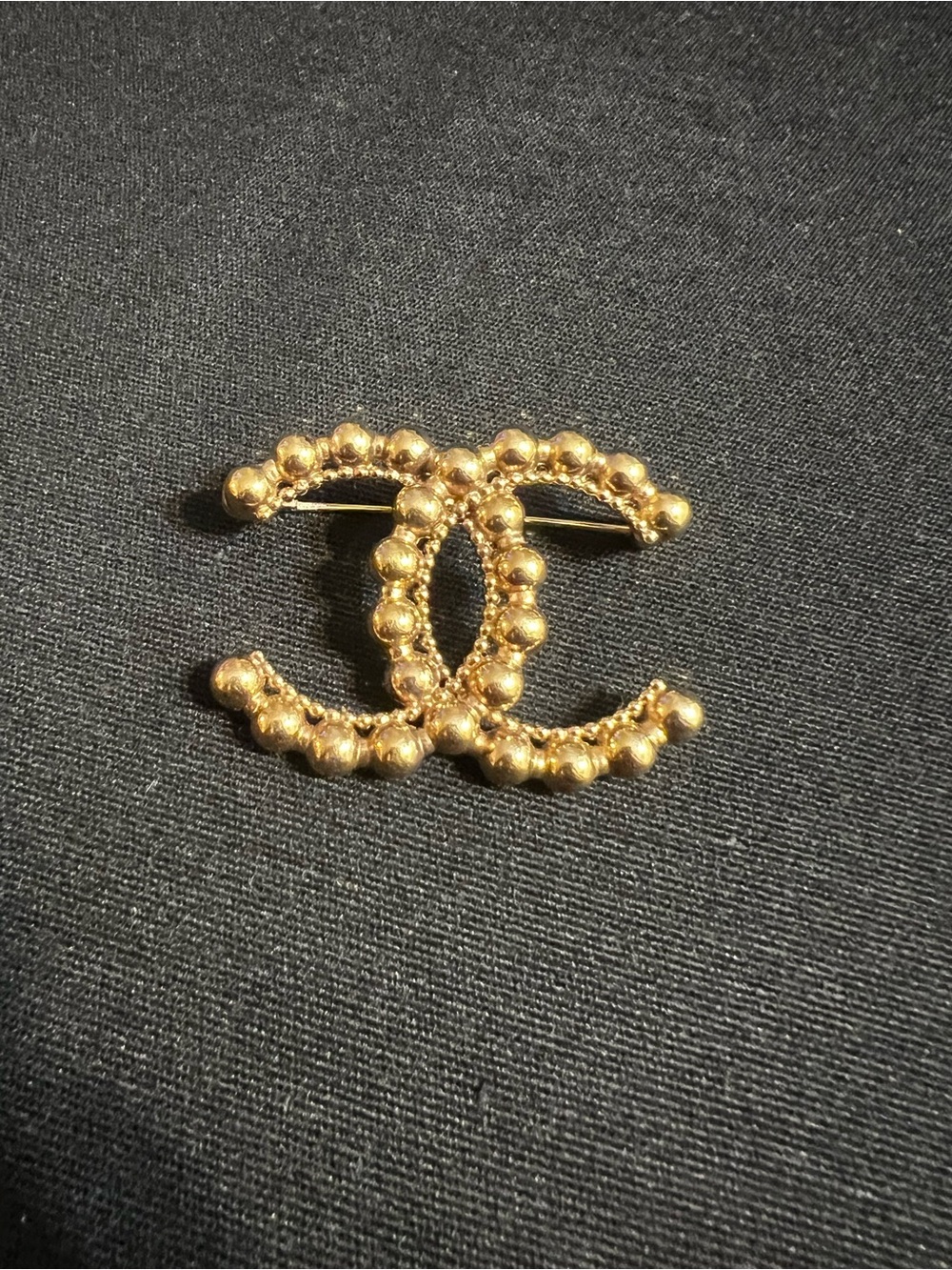 Authentic Chanel Gold CC Beaded Brooch Pin Classic Logo
